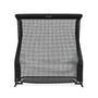 A black sports net return target, designed for practicing ball sports, stands alone with a mesh surface and sturdy frame.
