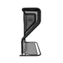 Side view of a black net return practice net with a sturdy frame.