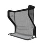 A black mesh back support with a sturdy metal frame, designed for ergonomic seating.