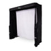 A rectangular black frame with a white screen in the center, resembling a golf simulator setup.