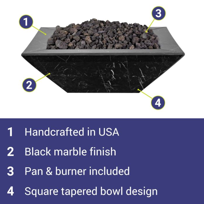 OC Outdoorscapes 26" x 26" Square Black Marble Fire Bowl - Natural Gas
