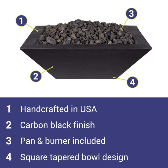 OC Outdoorscapes 26" x 26" Square Carbon Black Fire Bowl - Natural Gas
