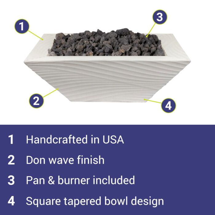 OC Outdoorscapes 26" x 26" Square Don Wave Fire Bowl - Natural Gas
