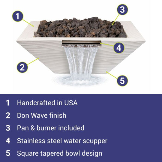 OC Outdoorscapes 26" x 26" Square Don Wave Fire & Water Bowl - Natural Gas