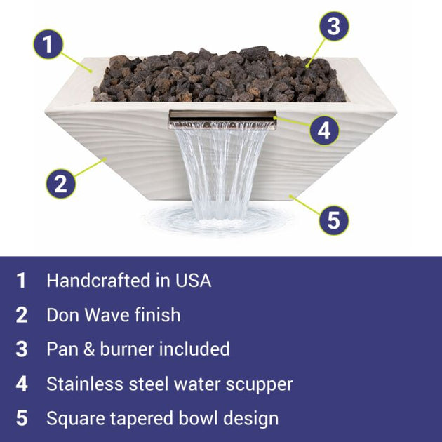 OC Outdoorscapes 26" x 26" Square Don Wave Fire & Water Bowl - Natural Gas