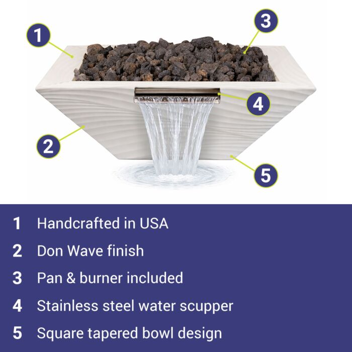 OC Outdoorscapes 26" x 26" Square Don Wave Fire & Water Bowl - Natural Gas