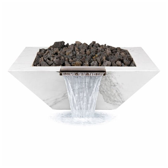 OC Outdoorscapes 26" x 26" Square White Marble Fire & Water Bowl - Natural Gas
