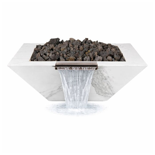 OC Outdoorscapes 26" x 26" Square White Marble Fire & Water Bowl - Natural Gas