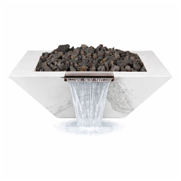 OC Outdoorscapes 26" x 26" Square White Marble Fire & Water Bowl - Natural Gas