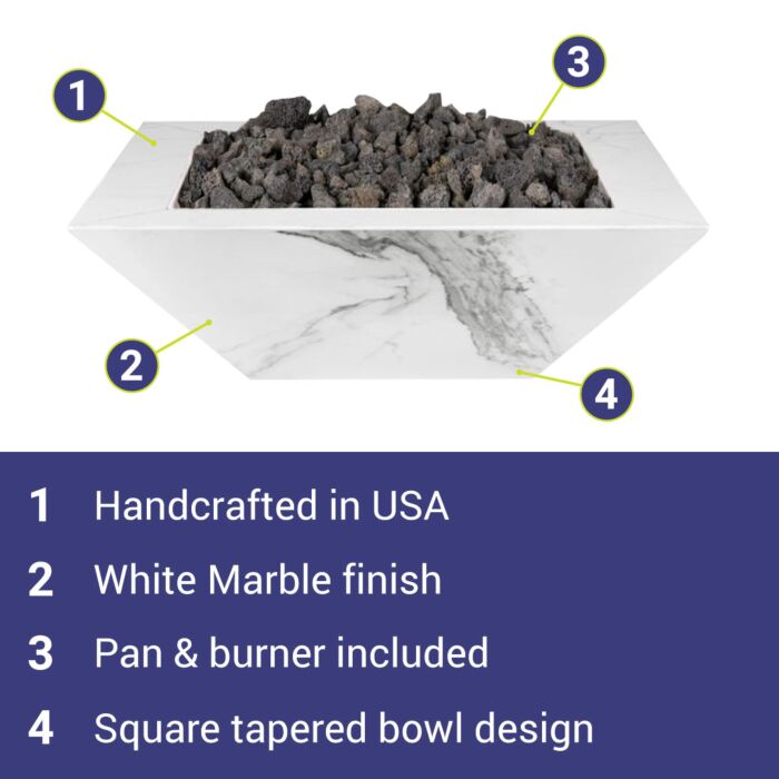 OC Outdoorscapes 26" x 26" Square White Marble Fire Bowl - Natural Gas