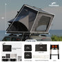 Dimension diagram showing the open and closed size of the TOPOAK Stellar rooftop tent