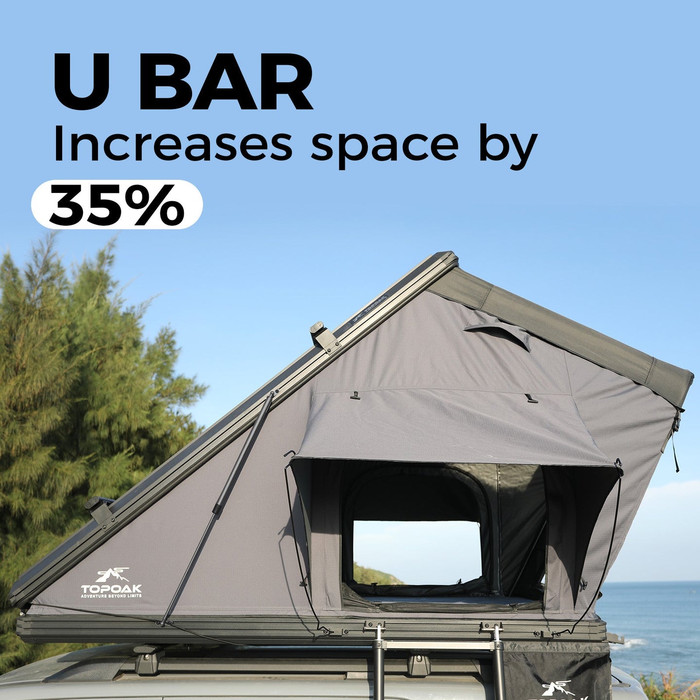 U-bar design on the TOPOAK Stellar rooftop tent that increases interior space