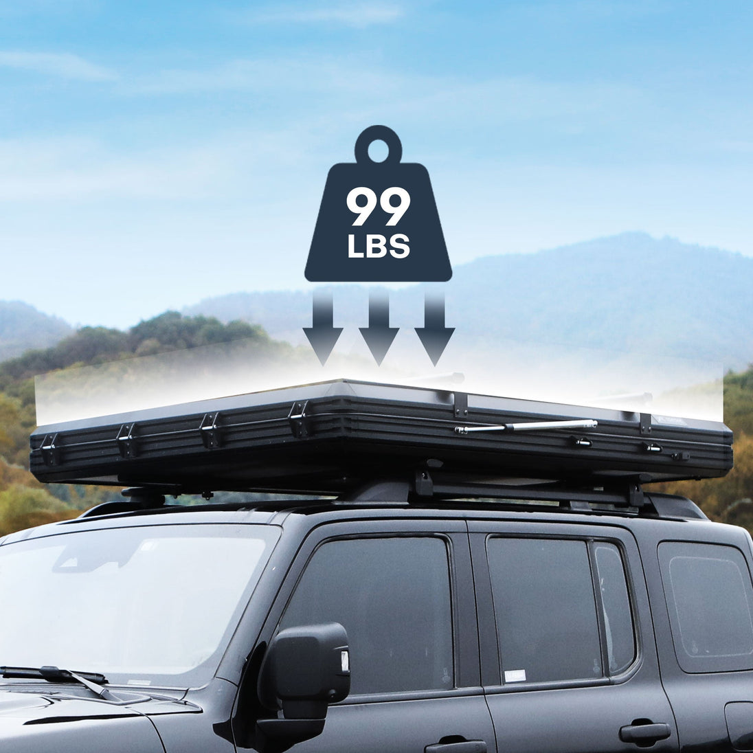 Load rating graphic showing weight capacity of the TOPOAK Stellar rooftop tent